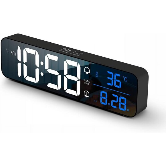 LED Music Mirror Alarm Clock | Black | Wireless | Digital Display | NIB - Picture 2 of 4
